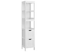 VASAGLE Mobile Alto da Bagno, Armadietto da Bagno, Mobiletto da Bagno, con 2 Cassetti e 3 Scomparti Aperti, 30 x 30 x 141,5 cm, per Bagno, Soggiorno, Cucina, Bianco BBC66WT