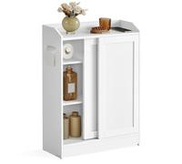 VASAGLE Mobile Bagno, Mobiletto Bagno Salvaspazio, Porta Carta Igienica e Scomparto per Scopino, Ante Scorrevoli, Ripiani Regolabili, accanto al WC, 20 x 60 x 80 cm, Bianco Nuvola BBC752W01
