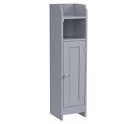 VASAGLE Mobile da Bagno Autoportante, Armadio Angolare con Anta e Ripiani | Organizzatore per Bagno, Mobile Stretto per Carta Igienica, Ripiani Regolabili, Grigio Tortora, Collezione SIREN BBC310P36