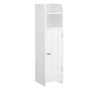 VASAGLE Mobile da Bagno Autoportante, Armadio Angolare per Bagno con Anta e Ripiani, Mobile Stretto per Carta Igienica, Ripiani Regolabili, Bianco BBC310W01