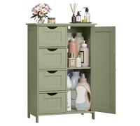 VASAGLE Mobile da Bagno, con 4 Cassetti, Anta, 55 x 30 x 82.2 cm | Mobiletto per Bagno Stretto, Organizzatore, Cassettiera, Ripiano Regolabile, Verde Alloro, Collezione SOFIE LHC041C02