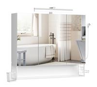 VASAGLE Mobile da Bagno con Illuminazione LED, 16,5 x 90 x 75 cm, Multipresa, Cestino Sospeso, Supporto per Asciugacapelli, per Lavabo, Bianco Nuvola BBK136W01
