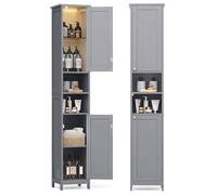VASAGLE Mobile da Bagno con Luce, Armadietto Mobiletto da Bagno a Colonna con Ripiani Regolabili, Scomparti Aperti, per Piccoli Spazi, Moderno, Grigio Tortora BBC566G03