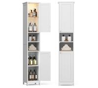 VASAGLE Mobile da Bagno con Luce, Armadietto Mobiletto da Bagno a Colonna con Ripiani Regolabili, Scomparti Aperti, per Piccoli Spazi, Moderno, Bianco Nuvola BBC566W03