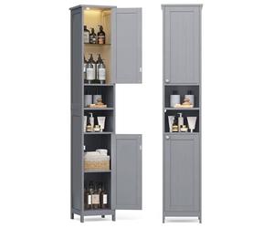 VASAGLE Mobile da Bagno con Luce, Armadietto Mobiletto da Bagno a Colonna con Ripiani Regolabili, Scomparti Aperti, per Piccoli Spazi, Moderno, Grigio Tortora BBC566G03