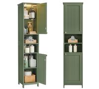 VASAGLE Mobile da Bagno con Luce, Mobiletto da Bagno Salvaspazio, Armadietto da Bagno a Colonna con Ripiani Regolabili, Largo 40 cm, per Piccoli Spazi, Moderno, Verde Foresta BBC766CH03