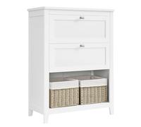 VASAGLE Mobile da Bagno, Credenza, 2 Cassetti, 2 Cestini, 60 x 30 x 80 cm | Mobiletto da Bagno, 1 Set di Divisori Regolabili, Bianco Nuvola, Collezione HELAN, BBC545W02