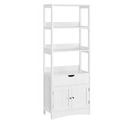 VASAGLE Mobile da Bagno, Mobiletto da Bagno, Mobile Alto, con 3 Ripiani Aperti, 1 Cassetto e 1 Scomparto Chiuso, 32,5 x 60 x 154 cm, per Soggiorno Cucina Studio, Bianco BBC67WT