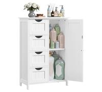 VASAGLE Mobile da Bagno, Mobiletto per Bagno Stretto, Organizzatore, Cassettiera, con 4 Cassetti, Anta, Ripiano Regolabile 30 x 55 x 82 cm, Bianco Nuvola LHC41W