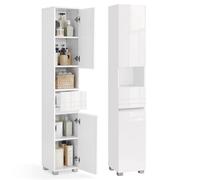 VASAGLE Mobile da Bagno, Mobiletto Portaoggetti, Alto, con Cassetto, Ripiani Regolabili, Scomparti, 30 x 30 x 170 cm, Bianco Nuvola BBC560P31