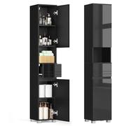 VASAGLE Mobile da Bagno, Mobiletto Portaoggetti, Alto, con Cassetto, Ripiani Regolabili, Scomparti, 30 x 30 x 170 cm, Nero Inchiostro BBC560B01