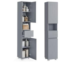 VASAGLE Mobile da Bagno, Mobiletto Portaoggetti, Alto, con Cassetto, Ripiani Regolabili, Scomparti, 30 x 30 x 170 cm, Grigio Tortora BBC560P36