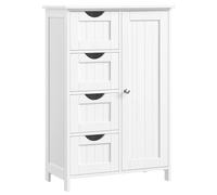 VASAGLE Mobile da Bagno, Mobiletto Stretto per Bagno, Comò da Bagno, Cassettiera con 4 Cassetti, Armadio con Anta, Ripiano Regolabile, 30 x 55 x 82 cm, Bianco/Grigio Scuro/Grigio Pallido