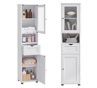 VASAGLE Mobile da Bagno Salvaspazio, Mobile a Colonna, Mobile Alto, Ripiano Aperto, Anta in Vetro, Mobiletto Bagno con Piedini, Ripiani Regolabili in Altezza, Bianco Acero BBK163T44