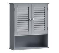 VASAGLE Mobile da parete, mobile da appendere per bagno, armadietto per farmacia con ripiano regolabile, doppia anta e ripiano aperto, 20 x 60 x 70 cm, grigio mistico BBC027P36