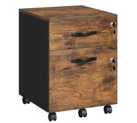 VASAGLE Mobile da Ufficio con 2 Cassetti Bloccabili, Schedario con 5 Ruote, Cassettiera per Cartelle Sospese A4, Formato Lettera, Marrone Vintage e Nero Inchiostro LCD022K01