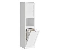 VASAGLE Mobile Portabiancheria per Bagno, Mobiletto Alto Bagno, con Sacco Interno Porta Biancheria Rimovibile con Maniglie, Scomparto con Anta, 40 x 40 x 170 cm, Bianco Nuvola BBC761W01