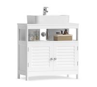 VASAGLE Mobile Sottolavabo per Bagno, Mobiletto da Bagno, 2 Ante a Persiana, Capiente, Design Moderno, 30 x 60 x 60 cm, Bianco BBC02WT