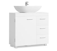 VASAGLE Mobile Sottolavabo per Bagno, Mobiletto da Bagno, 3 Cassetti Laterali, 2 Scomparti dietro l'Anta, per Lavabi con Colonna, con Piedini, 30 x 70 x 64 cm, Bianco Nuvola BBK504W01