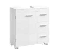 VASAGLE Mobile Sottolavabo per Bagno, Mobiletto da Bagno, 3 Cassetti Laterali, 2 Scomparti dietro l'Anta, Piedini, 30 x 60 x 64 cm, Bianco Nuvola BBK514WB01