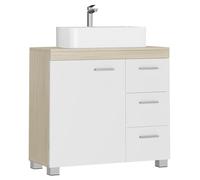 VASAGLE Mobile Sottolavabo per Bagno, Mobiletto da Bagno, 3 Cassetti Laterali, 2 Scomparti dietro l'Anta, per Lavabi con Colonna, con Piedini, 30 x 70 x 64 cm, Bianco Nuvola e Beige Naturale BBK504K01