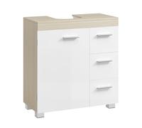 VASAGLE Mobile Sottolavabo per Bagno, Mobiletto da Bagno, 3 Cassetti Laterali, 2 Scomparti dietro l'Anta, Piedini, 30 x 60 x 64 cm, Bianco Nuvola e Beige Naturale BBK514LL01