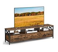 VASAGLE Mobile TV, mobile per TV fino a 80 pollici, lunghezza 178 cm, mobile TV con 3 cassetti, 3 scomparti aperti, 40 x 178 x 50 cm, soggiorno, telaio in acciaio, vintage marrone nero LTV302B01