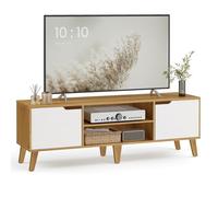 VASAGLE Mobile TV, Supporto TV con Ripiano Regolabile, per Televisori fino a 65 Pollici, Lunghezza 147 cm, Stile Transizionale, per Soggiorno, Camera da Letto, Rovere Naturale e Bianco Crema LTV556Y01