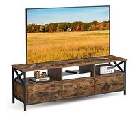 VASAGLE Mobile TV, Tavolino Porta TV fino a 65 Pollici, con 3 Cassetti, 3 Scomparti Aperti, 147 x 40 x 50 cm, Soggiorno, Camera da Letto, Struttura in Acciaio, Marrone Vintage e Nero LTV301B01
