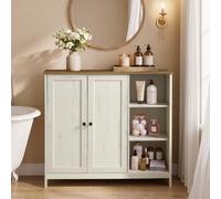 VASAGLE Mobiletto Bagno a Terra, Armadietto in MDF con 2 Ante e Ripiani Aperti, Ripiani Regolabili, 90 x 30 x 80 cm, Stile Rustico, Bianco Vintage e Marrone Miele, Collezione Siren BBK070WJ01