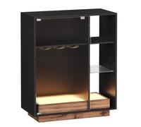 VASAGLE Mobiletto Bar con Illuminazione, Credenza con Luce LED e Spazio per Vino, Angolo Bar per Liquore, con Porta Calici, Anta in Vetro Scanalato, per Salotto, Nero Ebano BBK361B21