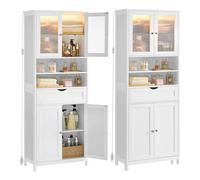 VASAGLE Mobiletto Contenitore con Illuminazione, Armadietto da Bagno, con Ripiani Regolabili, Cassetto, Scomparti Aperti, per Bagno, Soggiorno, Sala da Pranzo, Bianco Nuvola BBC767W03