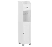 VASAGLE Mobiletto da Bagno con Portarotolo, Mobile da Bagno a Colonna, Armadietto Salvaspazio, con Ripiano Regolabile, Piedini Resistenti all’Acqua, per Piccoli Spazi, Bianco BBC846P31