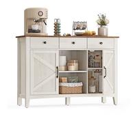 VASAGLE Mobiletto da cucina, credenza con cassetti, armadietto portaoggetti con ante, ripiano regolabile, stile rustico, per soggiorno, cucina, 40 x 114,5 x 80 cm, bianco vintage e marrone miele