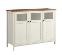 VASAGLE Mobiletto Multiuso, Credenza, Armadietto con Ante in Vetro, per Sala da Pranzo Salotto Corridoio Cucina, Struttura in Acciaio, Stile Industriale, Marrone Miele e Bianco Vintage LSC099WJ02