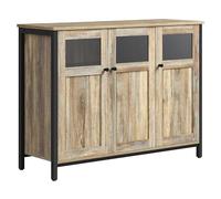 VASAGLE Mobiletto Multiuso, Credenza, Armadietto con Ante in Vetro, per Sala da Pranzo Salotto Corridoio Cucina, Struttura in Acciaio, Stile Industriale, Marrone Turchese e Nero Inchiostro LSC099B60