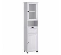 VASAGLE Mobili da Bagno, Mobiletto da Bagno, Armadio Alto, Scomparto Aperto, Anta in Vetro, Stretto, con Gambe, Ripiani Regolabili in Altezza, Salvaspazio, Bianco Acero/Bianco Nuvola