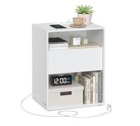 VASAGLE Montaggio Rapido Senza Utensili Toolless, Comodino, Tavolino con Stazione di Ricarica, Design Moderno Minimalista, Cassetto, per Camera da Letto e Soggiorno, Bianco Opaco LET777W04