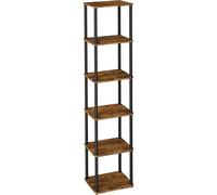 VASAGLE Montaggio super rapido senza attrezzi, ripiano portaoggetti a 6 livelli, 23,8 x 38 x 173,4 cm, per soggiorno, camera da letto, cucina, marrone rustico e nero inchiostro