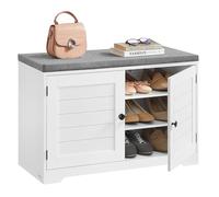 VASAGLE Panca Scarpiera a 3 Livelli, Panchina Contenitore con Ante e Cuscino, Ripiani Regolabili, 35,5 x 81 x 52,5 cm, per Ingresso, Camera da Letto, Bianco Nuvola e Grigio Tortora LSB034W01