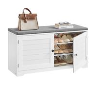 VASAGLE Panca Scarpiera a 3 Livelli, Panchina Contenitore con Ante e Cuscino, Ripiani Regolabili, 35,5 x 101 x 52,5 cm, per Ingresso, Camera da Letto, Bianco Nuvola e Grigio Tortora LSB044W01