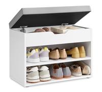 VASAGLE Panca Scarpiera con Sedile Imbottito, 3 Scomparti, 60 x 30 x 44 cm | Scarpiera Ingresso, per Corridoio, Camera, Soggiorno, Bianco Nuvola e Grigio Tortora, Collezione CUSTOS LHS020W01