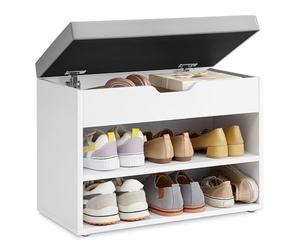 VASAGLE Panca Scarpiera con Sedile Imbottito, 3 Scomparti, 60 x 30 x 44 cm | Scarpiera Ingresso, per Corridoio, Camera, Soggiorno, Bianco Nuvola e Grigio Tortora, Collezione CUSTOS LHS020W01