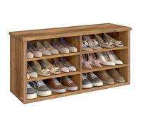 VASAGLE Panca Scarpiera, Scarpiera Ingresso, 6 Scomparti, Ripiani Regolabili, per Soggiorno Corridoio, 29,5 x 100 x 50 cm, Marrone Miele LSB036K01