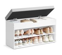 VASAGLE Panca Scarpiera, Scarpiera Ingresso con Sedile Imbottito, 3 Scomparti, 30 x 80 x 44 cm, per Corridoio Camera da Letto Soggiorno, Bianco Nuvola e Grigio Tortora LHS022WB01