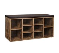 VASAGLE Panca Scarpiera, Scarpiera Ingresso con Seduta Cuscino e 10 Scomparti, Ripiani Regolabili, Corridoio Soggiorno, 30 x 104 x 48 cm, Marrone Vintage e Marrone LHS10BX