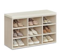 VASAGLE Panca Scarpiera, Scarpiera Ingresso con Seduta Imbottita e 9 Scomparti, Scaffale Porta Scarpe da Ingresso, 30,3 x 78,5 x 48 cm, Beige Naturale e Beige Cappuccino LHS009K01
