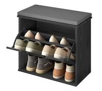 VASAGLE Panchina Scarpiera a 3 Ripiani per 6 Paia di Scarpe, Panca da Ingresso, Cassetto a Ribalta con Divisorio Regolabile, 30 x 60 x 53,5 cm, per Camera, Nero Ebano e Grigio Ardesia LSB121BE01