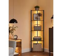 VASAGLE Scaffale a 5 Ripiani, Libreria Angolare con LED Regolabili | Struttura in Acciaio, 48,8 x 248,4 x 146,5 cm, Marrone Vintage e Nero Opaco, Collezione BARNET LBC590K02