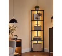 VASAGLE Scaffale a 5 Ripiani, Libreria con LED Regolabili, Scaffale Angolare con Struttura in Acciaio, 24,8 x 48 x 146,6 cm, per Soggiorno Camera da Letto Studio, Nero Ebano LBC590B02